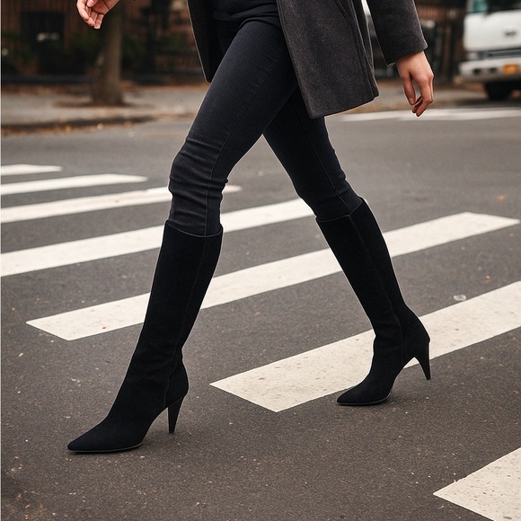 Lord & Taylor black suede cone heel boots 8.5 - Picture 16 of 16